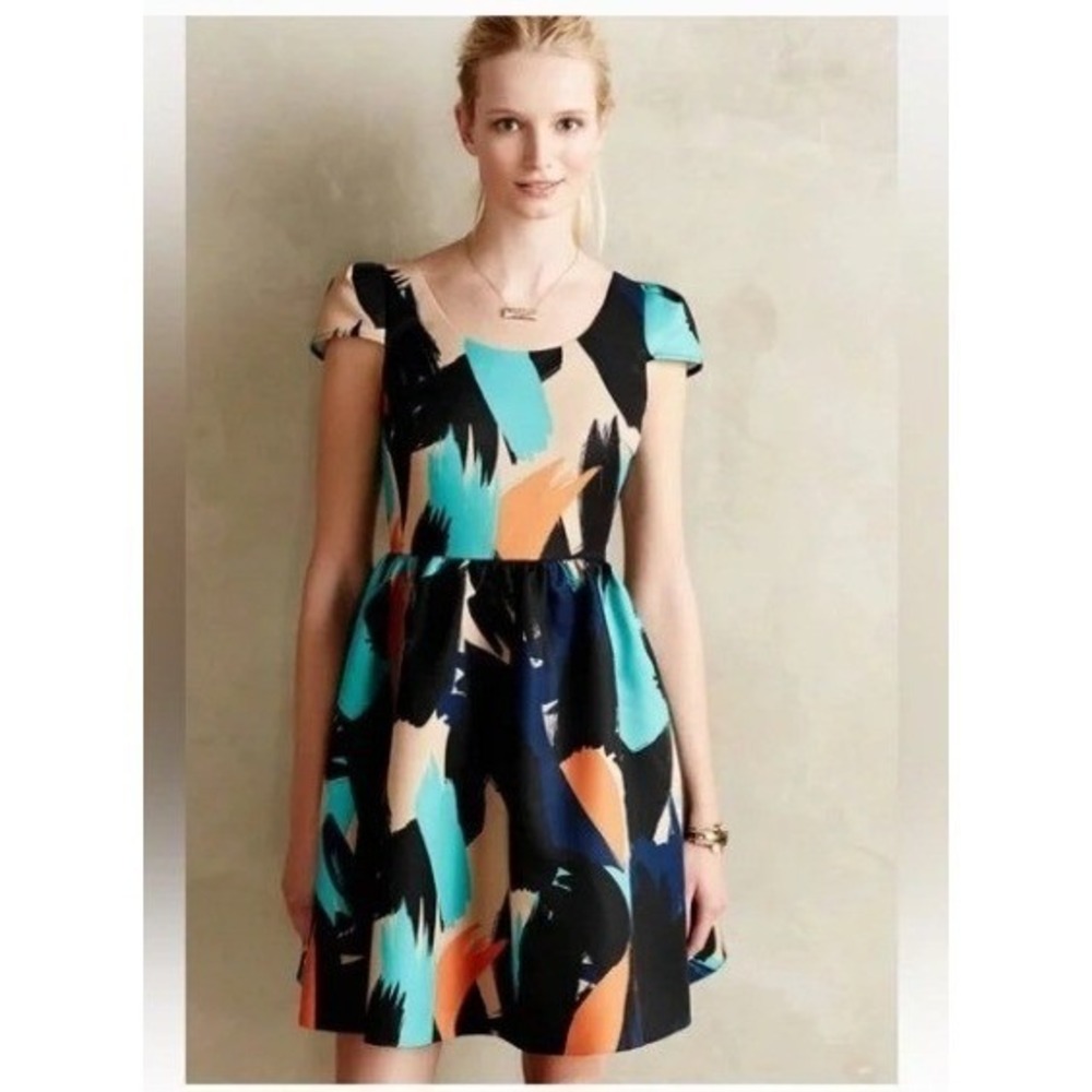 Anthropologie Moulinette Soeurs Pinion‎ Brushstroke Mini Dress 6 Abstract Party
